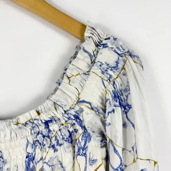 All Saints Women’s Lara Off The Shoulder Smocked Top Size 8 White Linen Silk - Picture 7 of 13